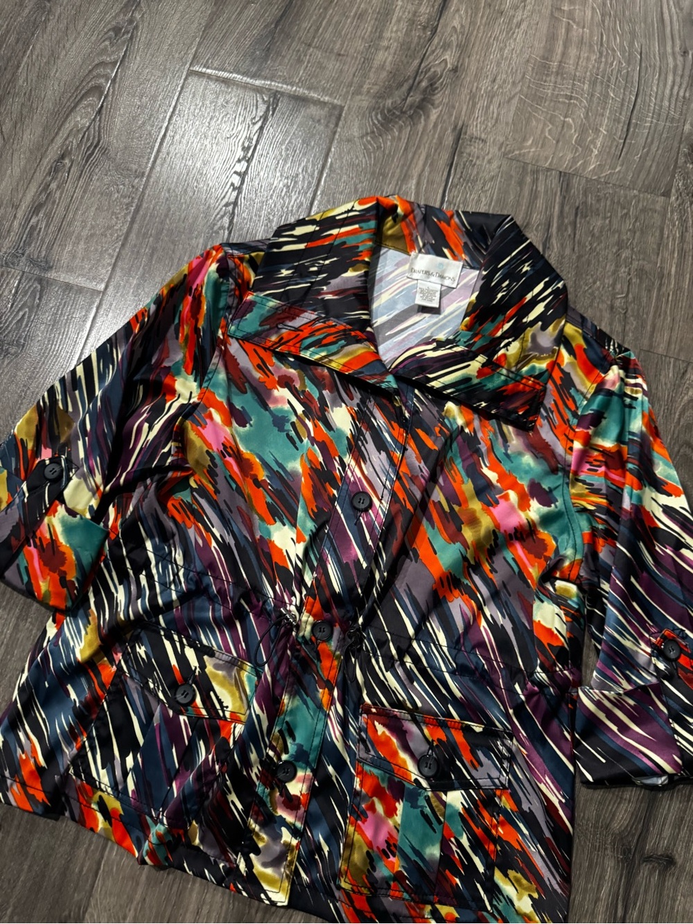 Draper’s & Damon’s Colorful Abstract Print Button-Front Jacket adjustable waist - Picture 2 of 6